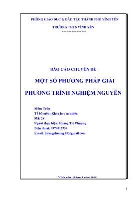 Báo cáo Chuyên đề Một số phương pháp giải phương trình nghiệm nguyên